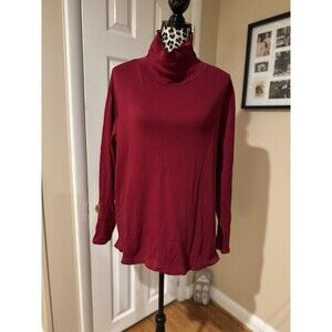 Lands End Womens Pullover Jersey Shaped Fit Turtleneck Shirt 1X Cranberry FLAW